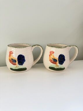 Vintage Alco Set of 2 Rooster Coffee Mug Cups Country Kitchen Cottagecore Farm